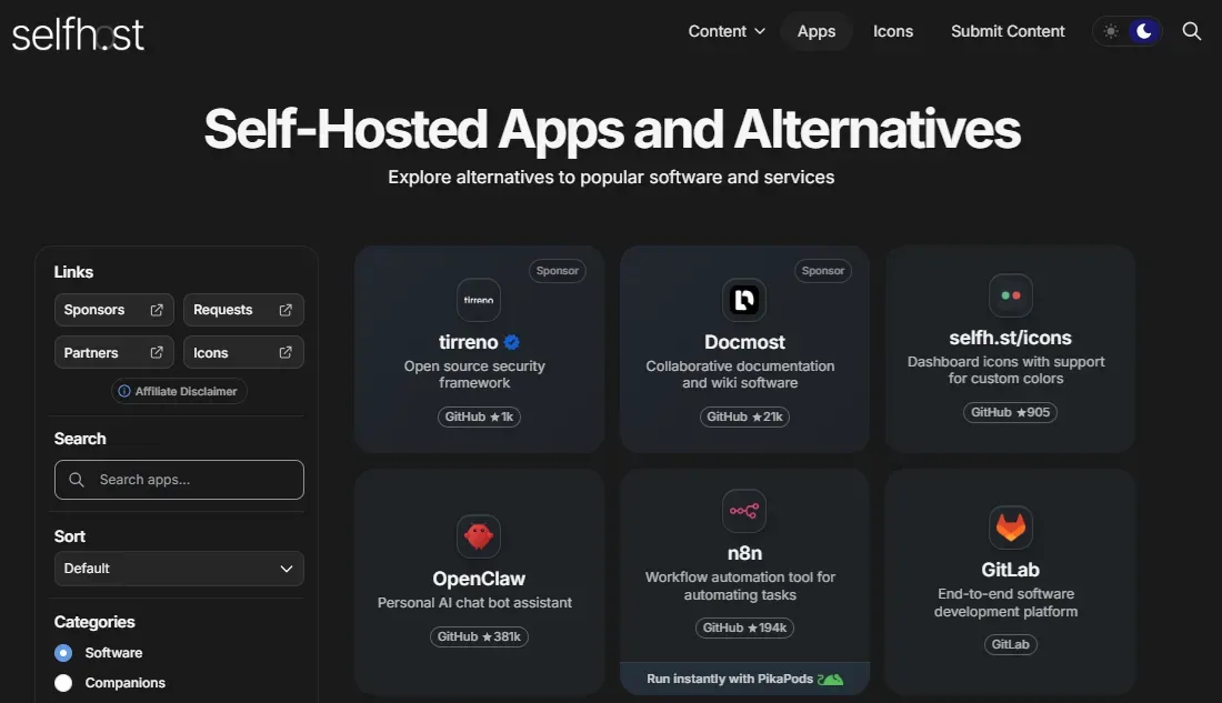 Selfh.st : un annuaire pour découvrir des apps self-hosted et améliorer ses dashboards