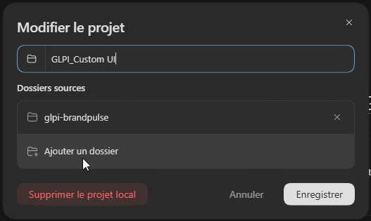 Configuration du dossier primaire du dépôt dans le client ChatGPT Desktop