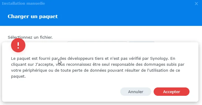 Alerte DSM lors de l’installation manuelle du paquet Plex Media Server